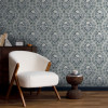 Arthouse Floral Cartouche Slate Blue Wallpaper