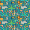 Origin Murals Jungle Animals Mural Teal - Medium (300cm x 240cm)