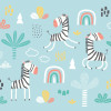 Origin Murals Dancing Zebras Mural Blue - Medium (300cm x 240cm)