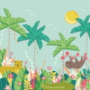 Origin Murals Jungle Animals Mural Blue - Medium (300cm x 240cm)