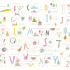 Origin Murals Childrens Alphabet Illustrations Mural Multi Pink - Medium (300cm x 240cm)