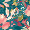 Origin Murals Flowing Flowers Mural Medium Teal Blue and Coral (300cm x 240cm)