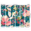 Origin Murals Flowing Flowers Mural Medium Teal Blue and Coral (300cm x 240cm)