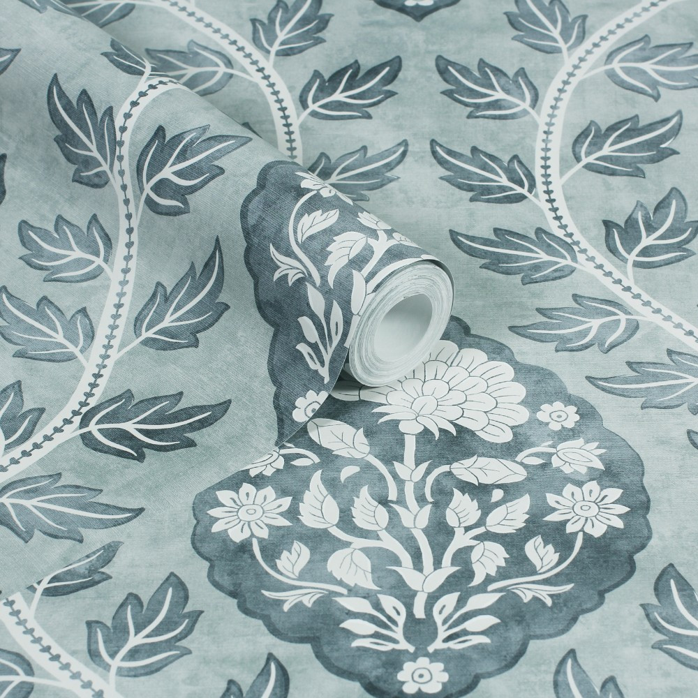 Decorating Supplies Direct - Arthouse Floral Cartouche Slate Blue Wallpaper
